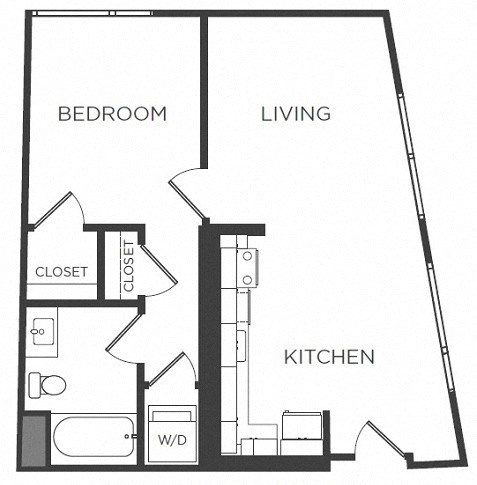 Floor plan for 1 bed, 1 bath, 704 sqft