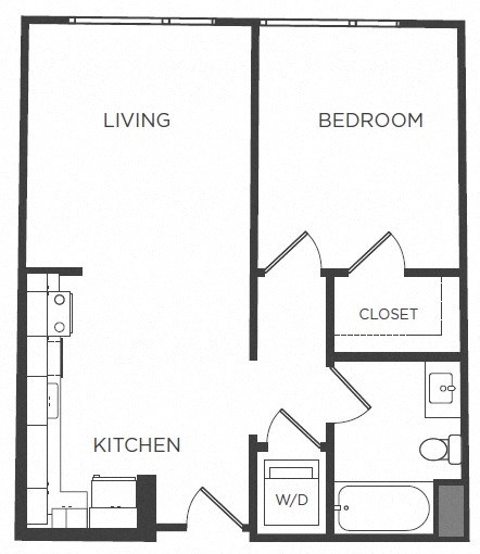 Floor plan for 1 bed, 1 bath, 704 sqft