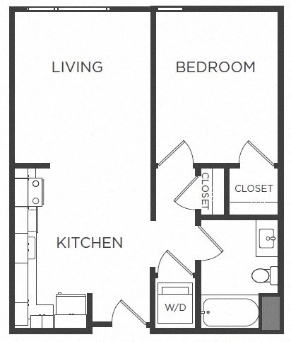 Floor plan for 1 bed, 1 bath, 693 sqft