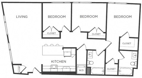 Floor plan for 3 beds, 2 baths, 1420 sqft