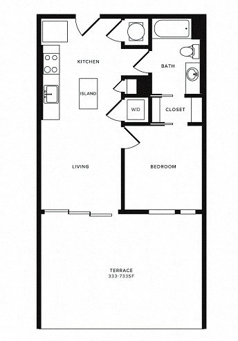 Floor plan for 1 bed, 1 bath, 588 sqft