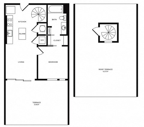 Floor plan for 1 bed, 1 bath, 588 sqft
