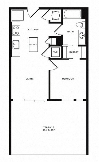 Floor plan for 1 bed, 1 bath, 576 sqft
