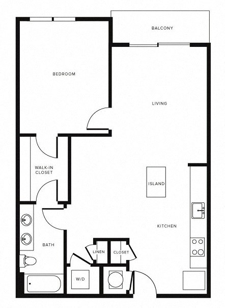 Floor plan for 1 bed, 1 bath, 882 sqft