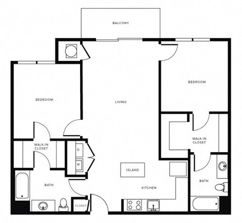 Floor plan for 2 beds, 2 baths, 1096 sqft