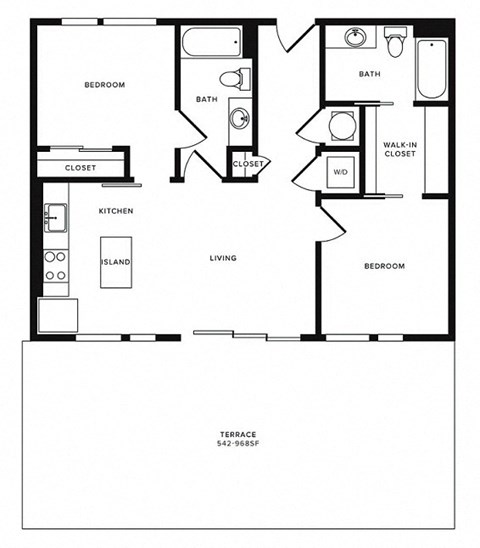 Floor plan for 2 beds, 2 baths, 912 sqft