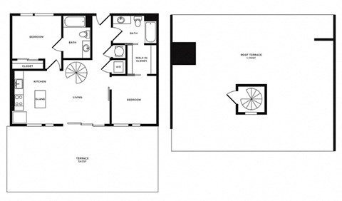 Floor plan for 2 beds, 2 baths, 912 sqft