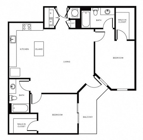 Floor plan for 2 beds, 2 baths, 1116 sqft