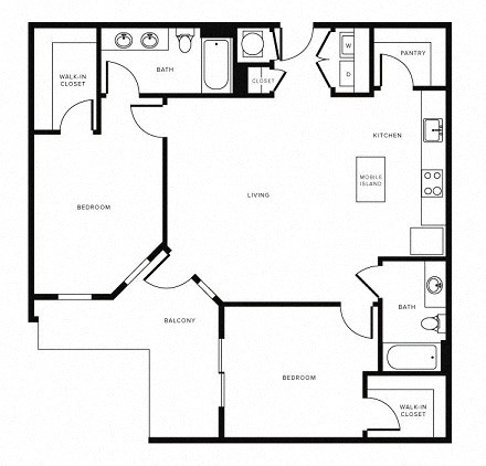 Floor plan for 2 beds, 2 baths, 1160 sqft