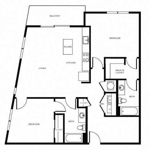 Floor plan for 2 beds, 2 baths, 1181 sqft
