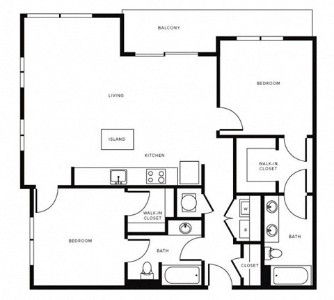 Floor plan for 2 beds, 2 baths, 1213 sqft