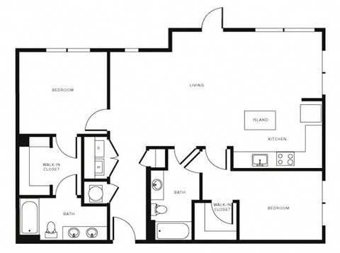 Floor plan for 2 beds, 2 baths, 1195 sqft