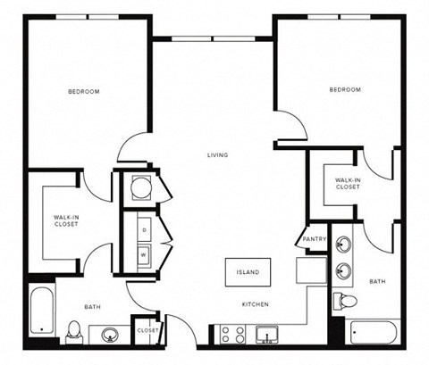 Floor plan for 2 beds, 2 baths, 1240 sqft