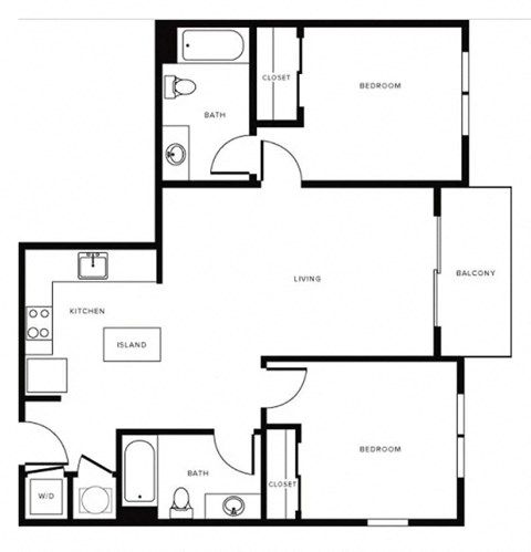 Floor plan for 2 beds, 2 baths, 987 sqft
