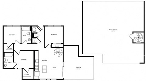 Floor plan for 3 beds, 2 baths, 1119 sqft