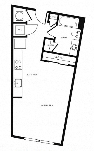 Floor plan for studio, 1 bath, 615 sqft