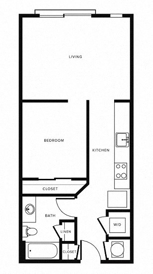Floor plan for studio, 1 bath, 639 sqft