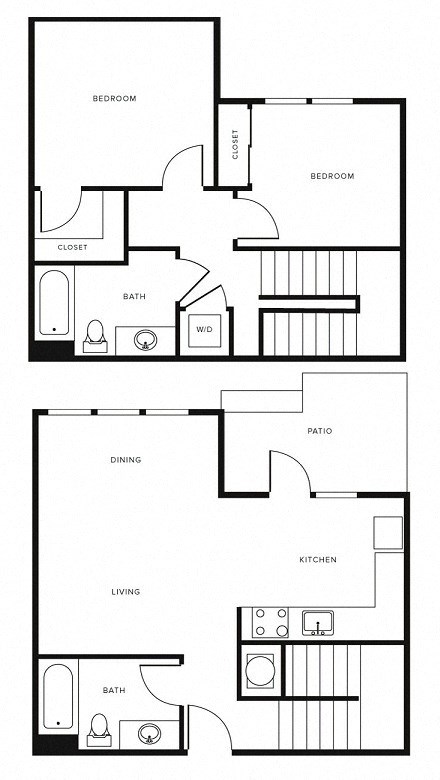 Floor plan for 2 beds, 2 baths, 987 sqft