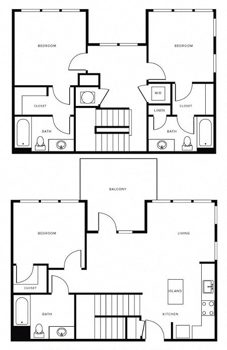 Floor plan for 3 beds, 3 baths, 1385 sqft