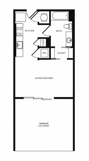 Floor plan for studio, 1 bath, 476 sqft