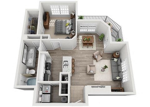 Floor plan for 1 bed, 1 bath, 788 sqft