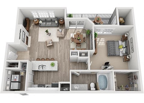 Floor plan for 1 bed, 1 bath, 793 sqft