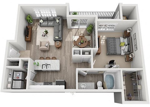 Floor plan for 1 bed, 1 bath, 823 sqft
