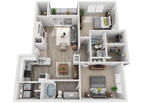 Floor plan for 2 beds, 2 baths, 1062 sqft