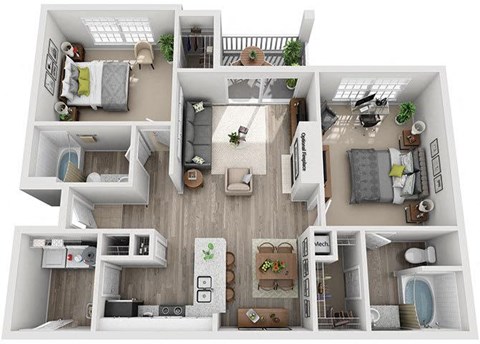 Floor plan for 2 beds, 2 baths, 1086 sqft
