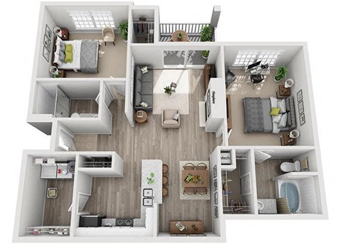 Floor plan for 2 beds, 2 baths, 1175 sqft