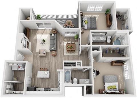 Floor plan for 2 beds, 2 baths, 1323 sqft