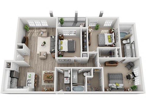 Floor plan for 3 beds, 2 baths, 1352 sqft