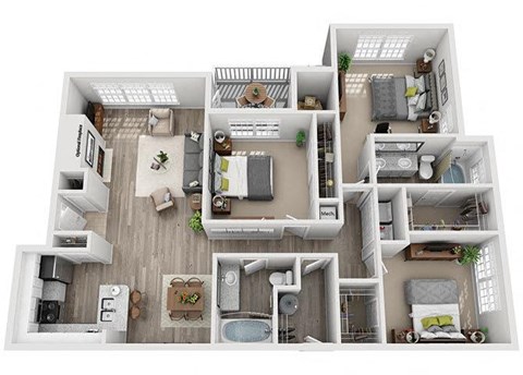 Floor plan for 3 beds, 2 baths, 1362 sqft