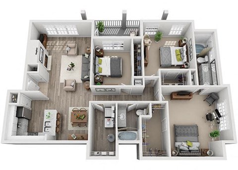 Floor plan for 3 beds, 2 baths, 1434 sqft