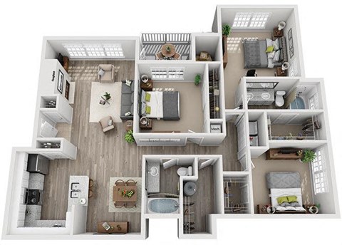 Floor plan for 3 beds, 2 baths, 1446 sqft
