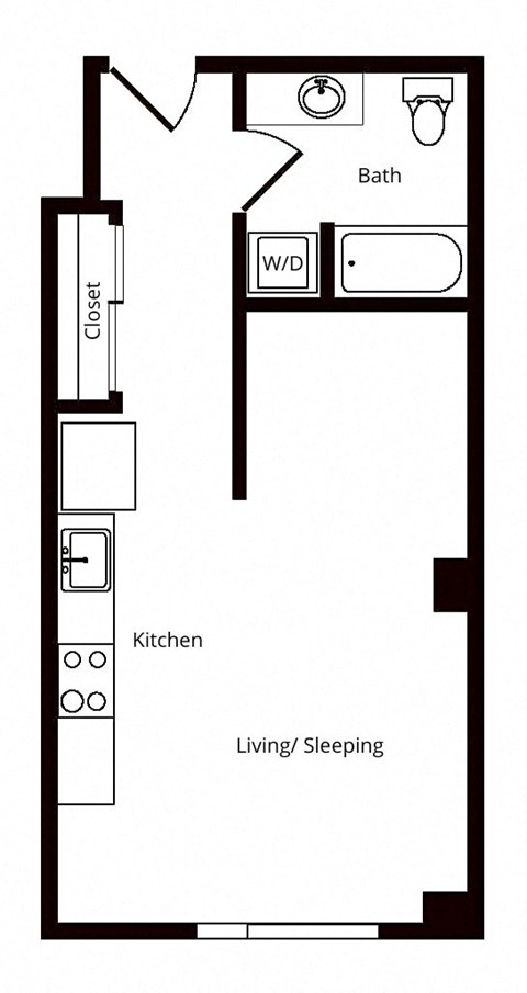 Floor plan for studio, 1 bath, 536 sqft
