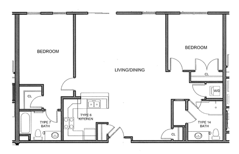 Floor plan for 2 beds, 2 baths, 1208 sqft