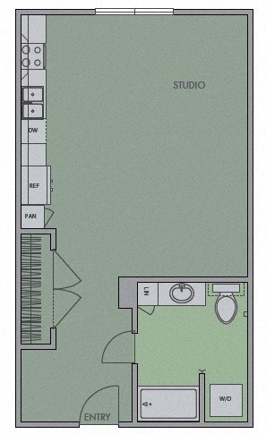 Floor plan for studio, 1 bath, 539 sqft