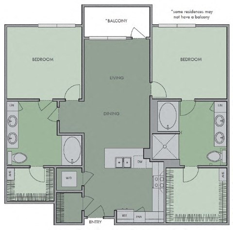 Floor plan for 2 beds, 2 baths, 1117 sqft
