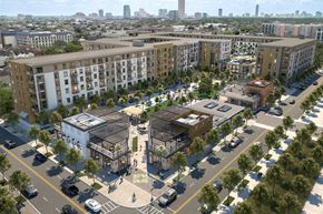 Houston apartment for rent - An aerial view of a city street with buildings and trees at The Sterling Houston, TX 77019