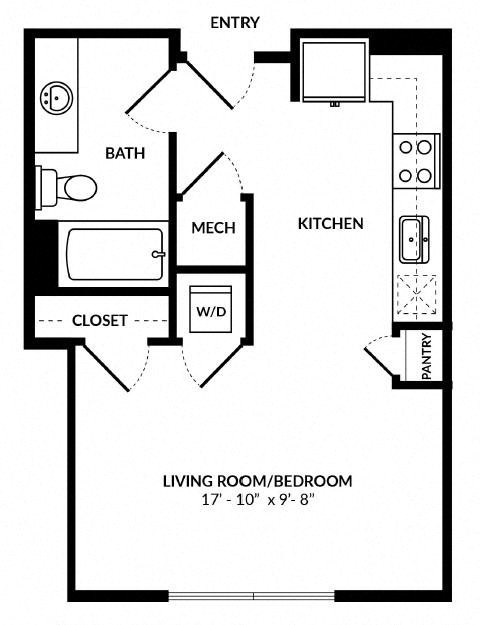 Floor plan for studio, 1 bath, 481 sqft