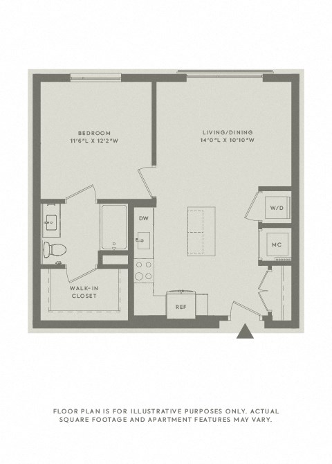 Floor plan for 1 bed, 1 bath, 692 sqft