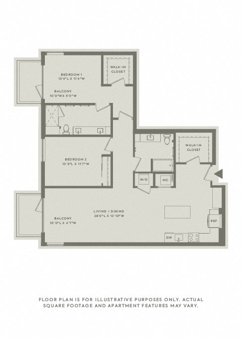 Floor plan for 2 beds, 2 baths, 1517 sqft