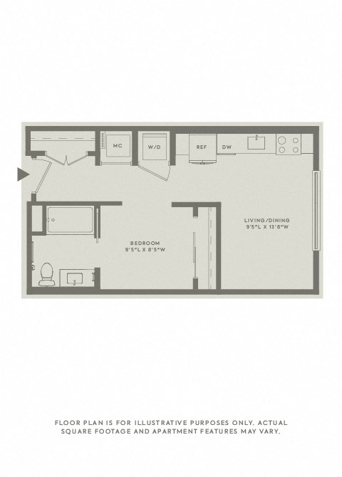 Floor plan for studio, 1 bath, 504 sqft