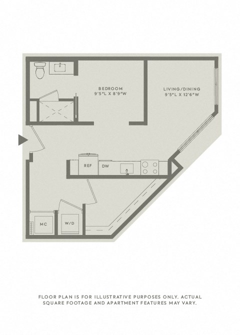 Floor plan for studio, 1 bath, 574 sqft