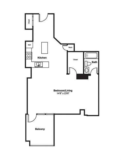 Floor plan for studio, 1 bath, 753 sqft