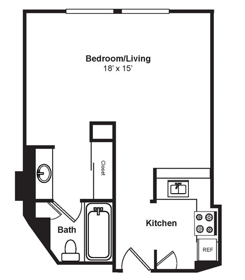 Floor plan for studio, 1 bath, 488 sqft