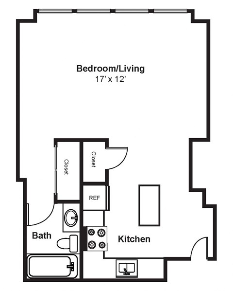 Floor plan for studio, 1 bath, 495 sqft