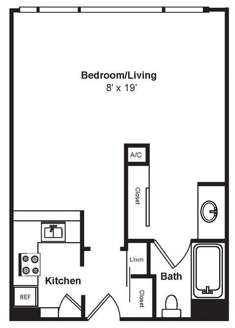Floor plan for studio, 1 bath, 520 sqft