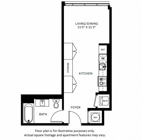 Floor plan for studio, 1 bath, 448 sqft